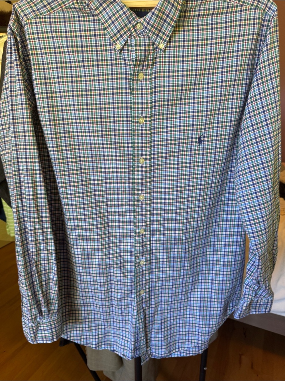 Polo by Ralph Lauren Men's Green & Blue Multi-Check Button-Down Shirt
